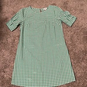 Crown and Ivy green and white checked dress, like new! xsp- curved hem-